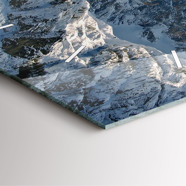 Square glass wall clock Mountains under blue sky