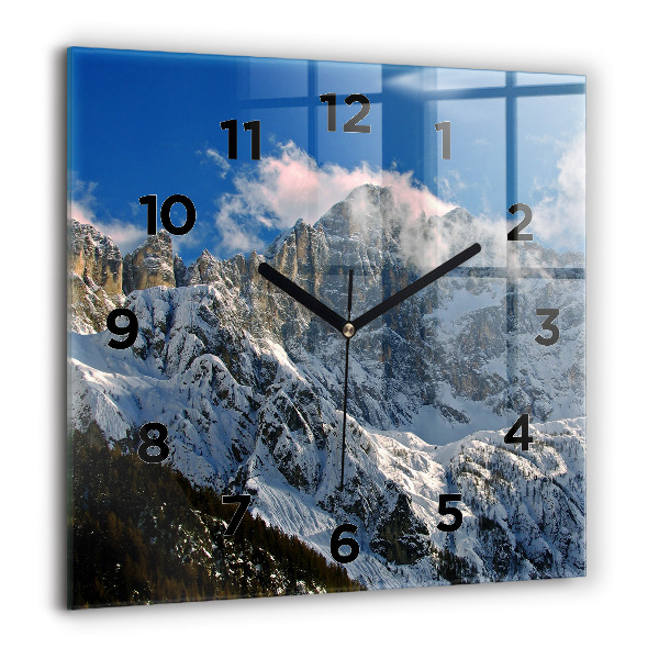 Square glass wall clock Mountains under blue sky