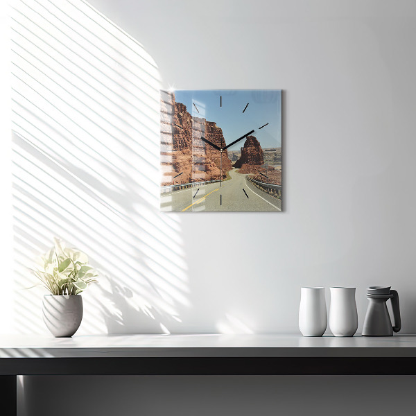 Square glass wall clock Route 66 in the US