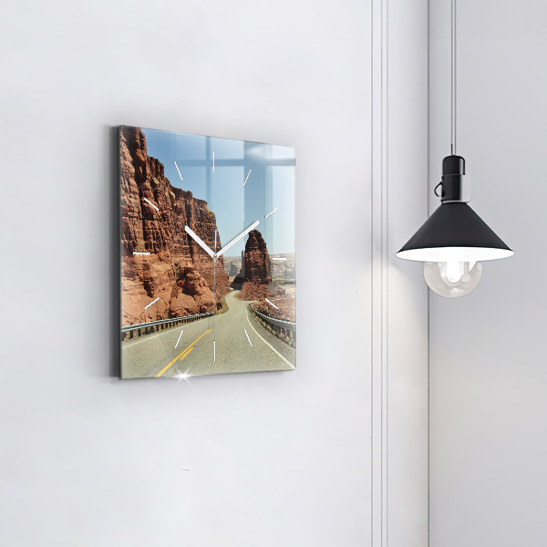 Square glass wall clock Route 66 in the US