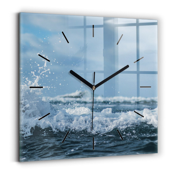 Square glass wall clock Sea wave photography