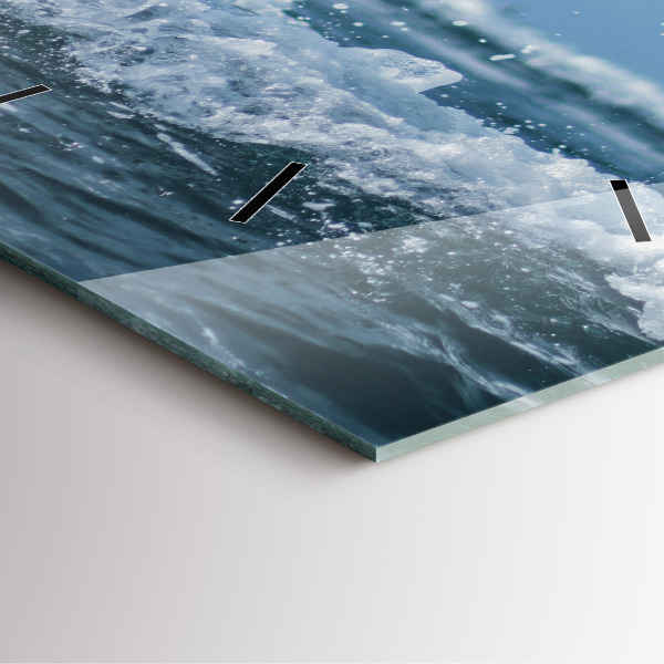 Square glass wall clock Sea wave photography