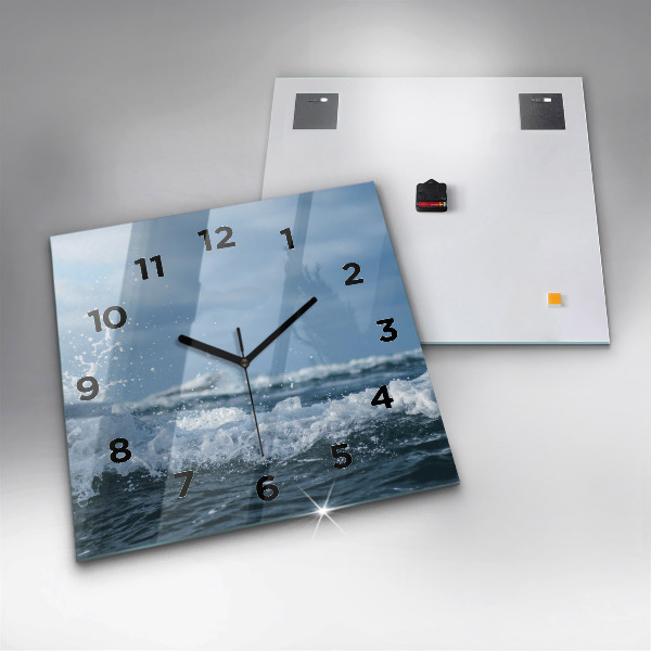 Square glass wall clock Sea wave photography