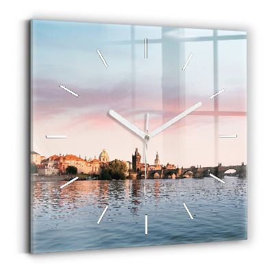 Square glass wall clock Charles Bridge in Prague