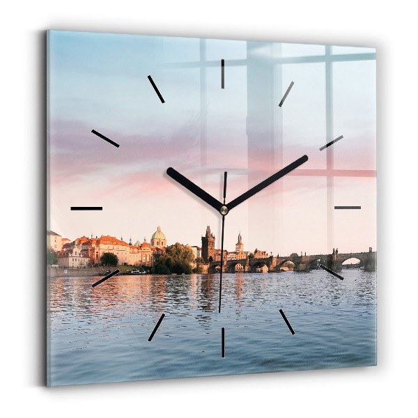 Square glass wall clock Charles Bridge in Prague