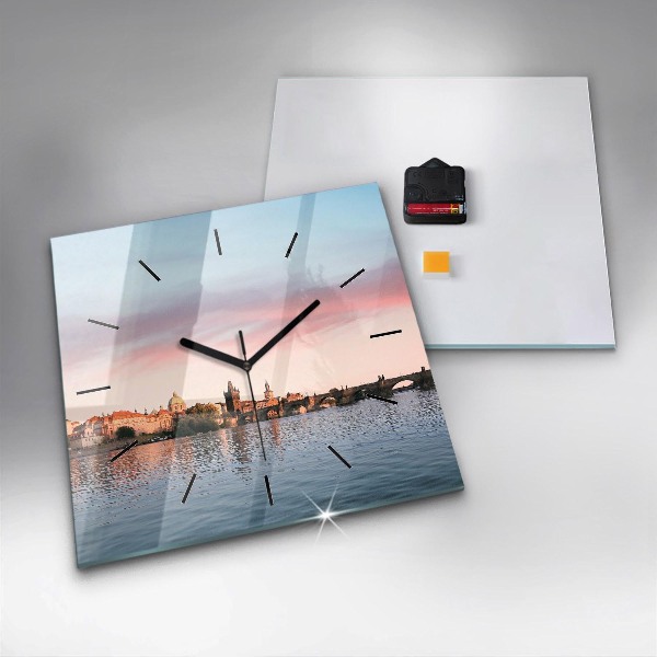 Square glass wall clock Charles Bridge in Prague