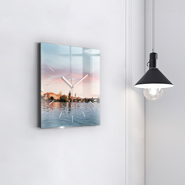 Square glass wall clock Charles Bridge in Prague