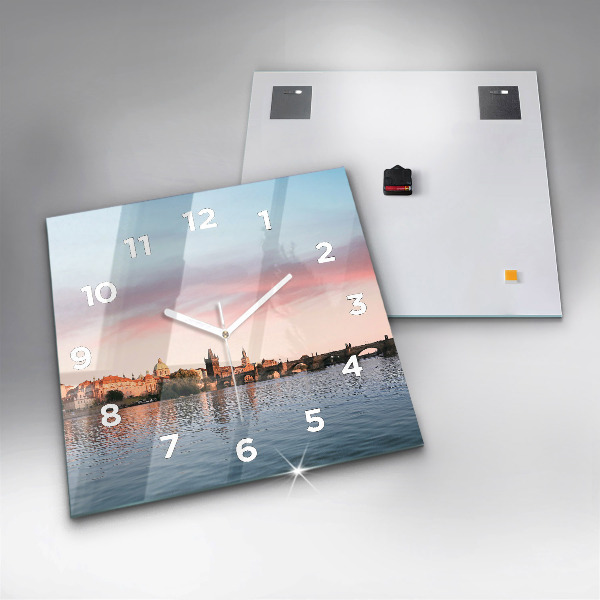 Square glass wall clock Charles Bridge in Prague