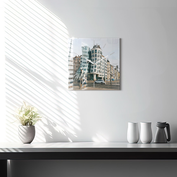 Square glass wall clock Dancing House Prague