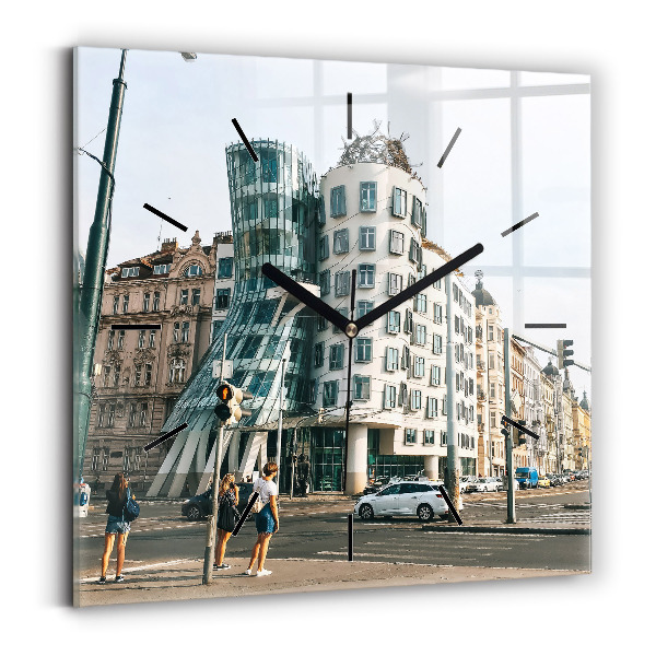 Square glass wall clock Dancing House Prague