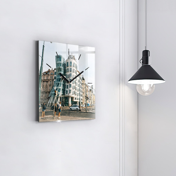 Square glass wall clock Dancing House Prague