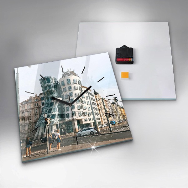 Square glass wall clock Dancing House Prague