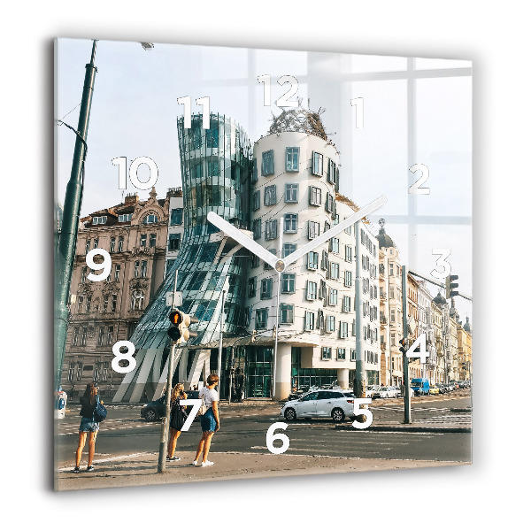 Square glass wall clock Dancing House Prague