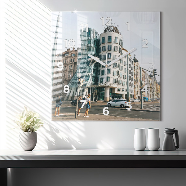 Square glass wall clock Dancing House Prague
