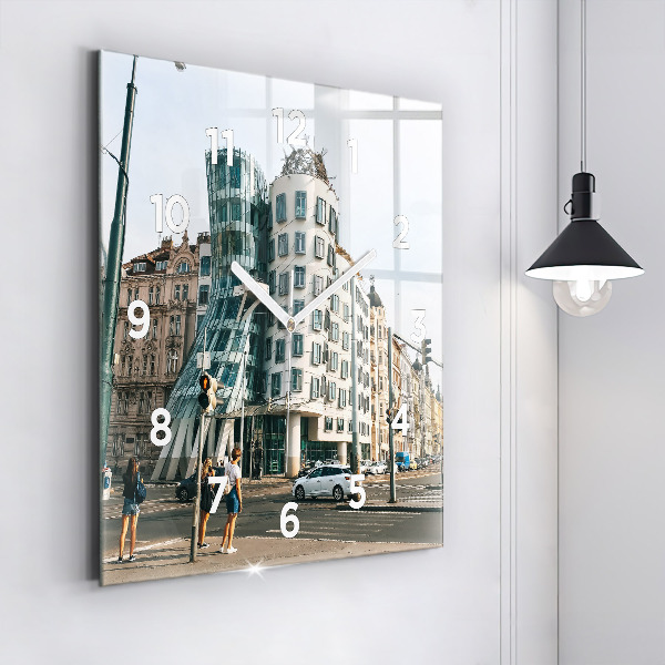 Square glass wall clock Dancing House Prague