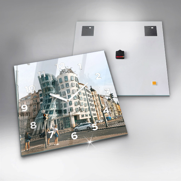 Square glass wall clock Dancing House Prague