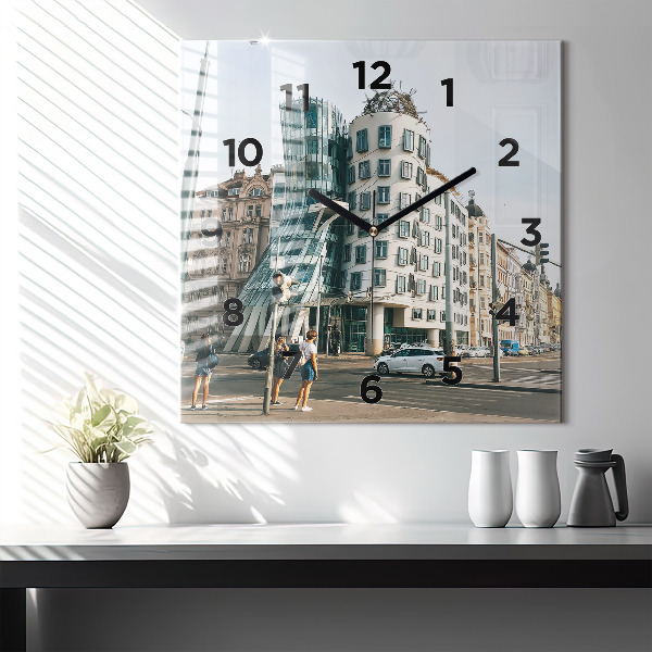 Square glass wall clock Dancing House Prague