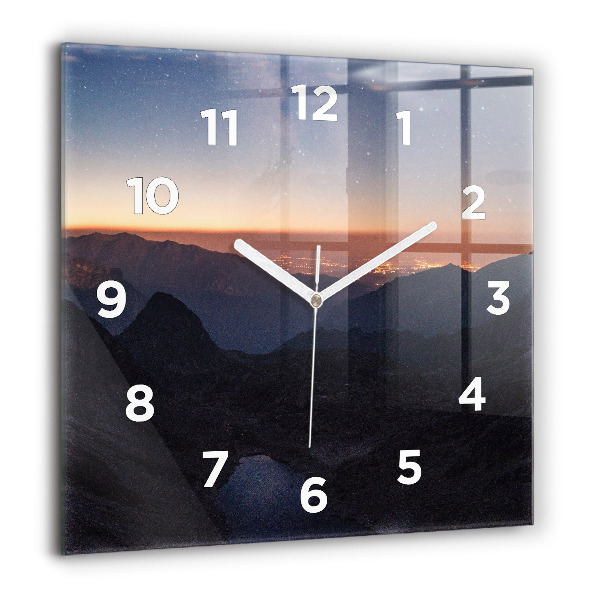 Square glass wall clock Mountains at sunset