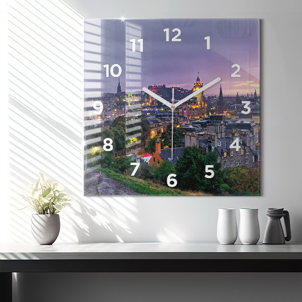 Square glass wall clock Edinburgh from Calton Hill