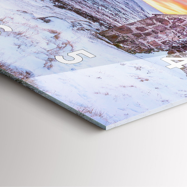 Square glass wall clock Cottage in the mountains