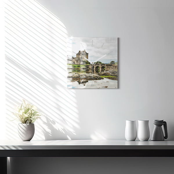 Square glass wall clock Eilean Donan Castle Scotland