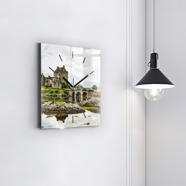 Square glass wall clock Eilean Donan Castle Scotland