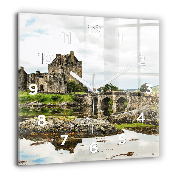 Square glass wall clock Eilean Donan Castle Scotland