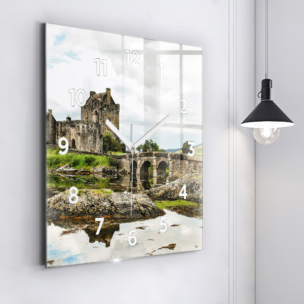 Square glass wall clock Eilean Donan Castle Scotland