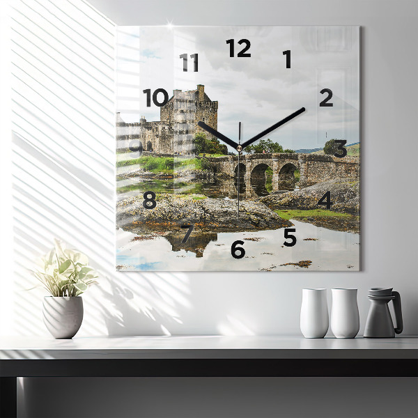 Square glass wall clock Eilean Donan Castle Scotland