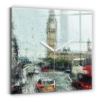 Square glass wall clock Rainy London