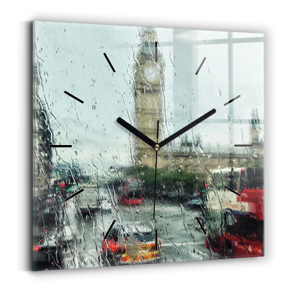 Square glass wall clock Rainy London