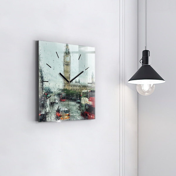 Square glass wall clock Rainy London