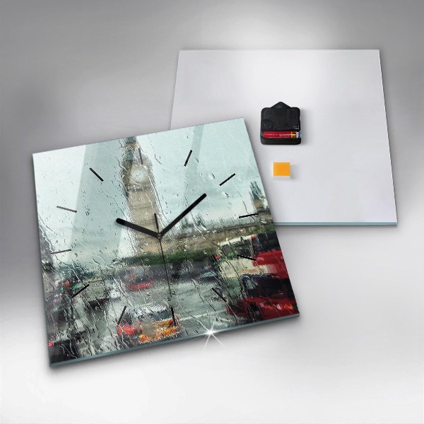 Square glass wall clock Rainy London