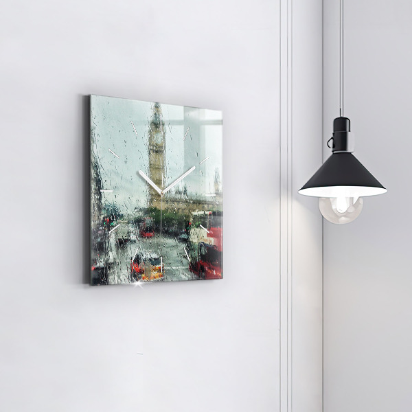 Square glass wall clock Rainy London