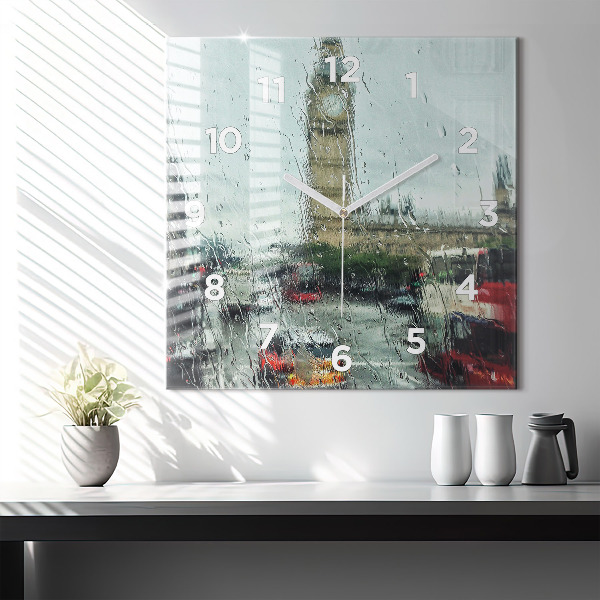 Square glass wall clock Rainy London