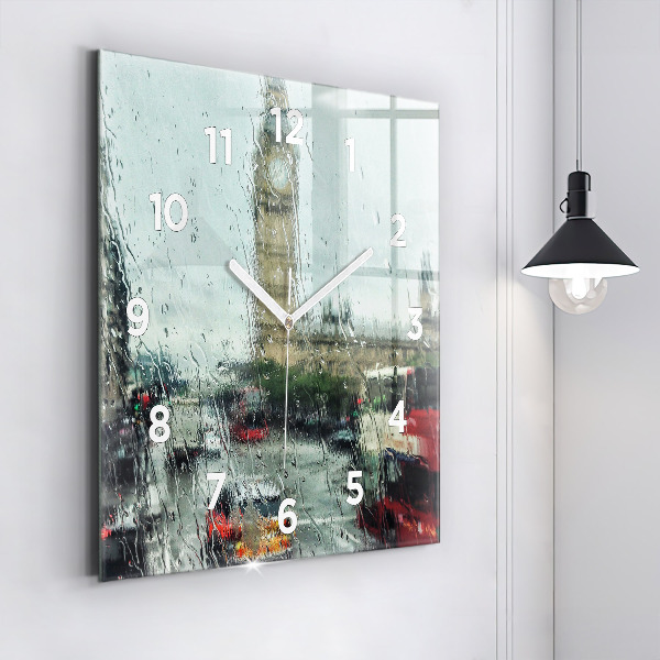 Square glass wall clock Rainy London