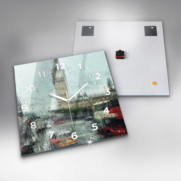 Square glass wall clock Rainy London