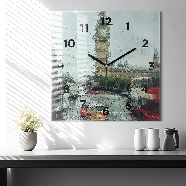 Square glass wall clock Rainy London