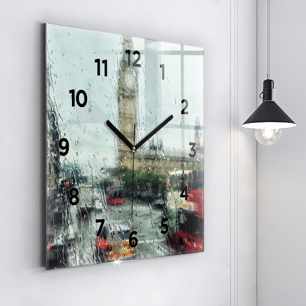 Square glass wall clock Rainy London