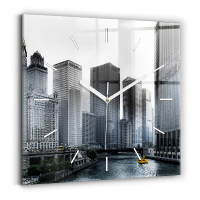 Square glass wall clock City panorama