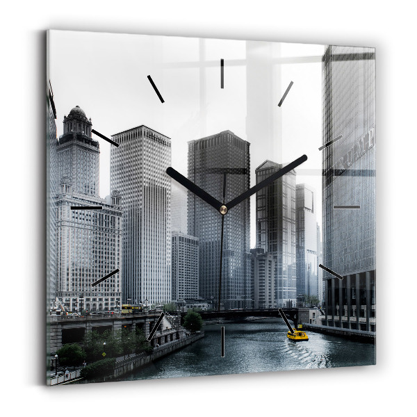 Square glass wall clock City panorama