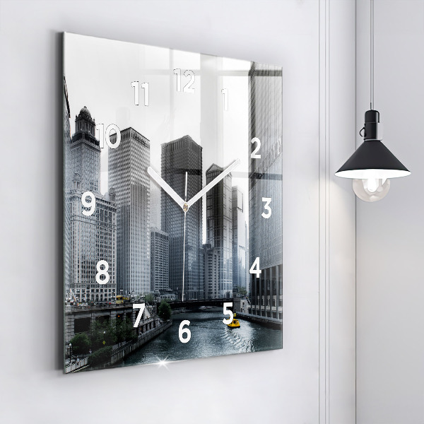 Square glass wall clock City panorama