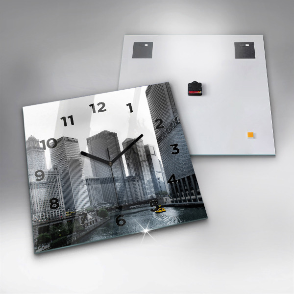 Square glass wall clock City panorama