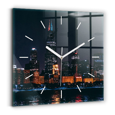 Square glass wall clock Chicago Cityscape