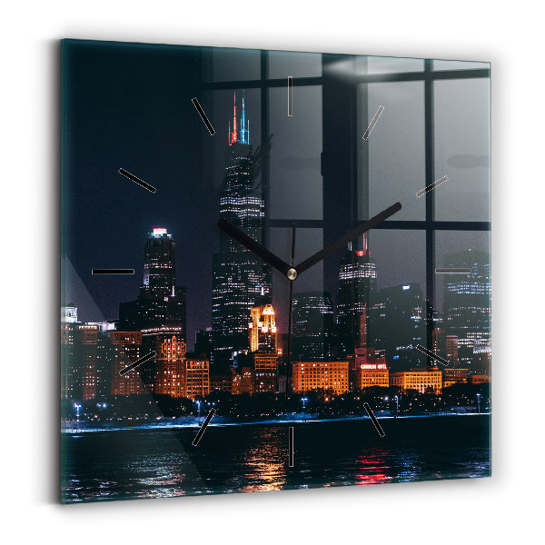 Square glass wall clock Chicago Cityscape