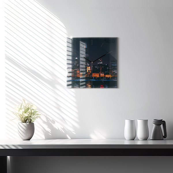 Square glass wall clock Chicago Cityscape