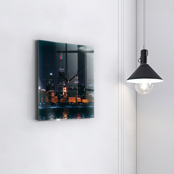 Square glass wall clock Chicago Cityscape