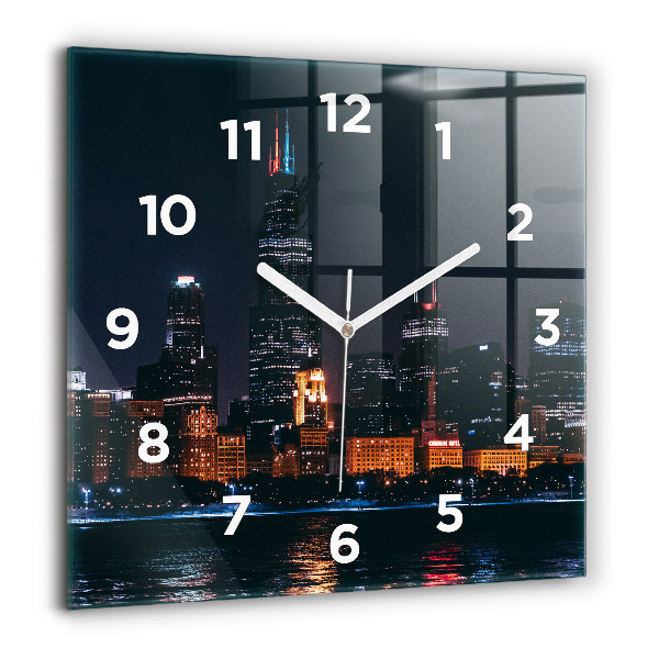 Square glass wall clock Chicago Cityscape