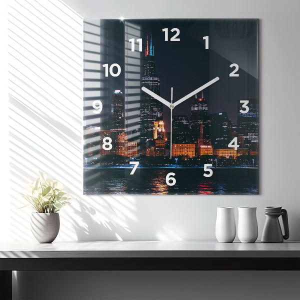 Square glass wall clock Chicago Cityscape