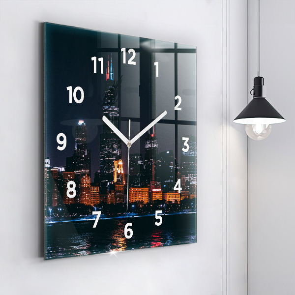 Square glass wall clock Chicago Cityscape